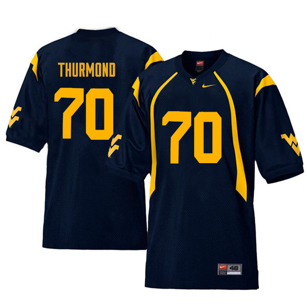 Men #70 Tyler Thurmond West Virginia Mountaineers Retro College Football Jerseys Sale-Navy